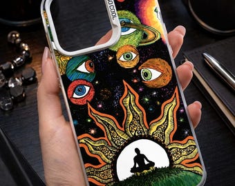 Cosmic Eye Phone Case | Meditation Sun, Trippy Galaxy Art Cover, Boho iPhone Case