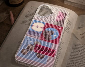 Aesthetic Clear Phone Case | Retro Collage Design | Minimalist Stripe Texture Cover | Soft Tone Trendy Cute Case