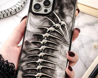 Funda para iPhone con diseño gótico de columna vertebral, carcasa con diseño de esqueleto oscuro y diseño de huesos vanguardistas, regalo estético alternativo para él y ella.