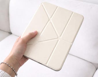 Minimalist iPad Case | Geometric Trifold Smart Cover | Magnetic Stand Tablet Case | Slim Lightweight Protective Shell | Solid Color Options