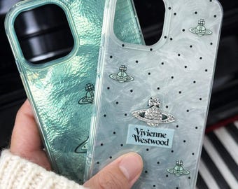 Mint Green Phone Case – Glossy Vintage Orb Style iPhone Cover, Luxury Aesthetic Protective Slim Case Gift for Her