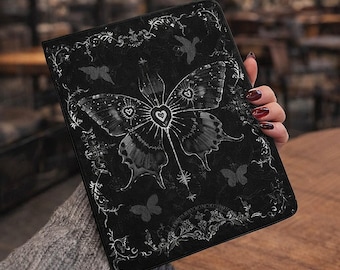 Gothic Butterfly Tablet Case, Dark Aesthetic iPad Cover with Heart Wing Design, Vintage Protective Tablet Sleeve, Elegant Mystic Device Case