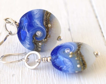 Royal Blue Bead Earrings, Artisan Lampwork Glass and Sterling Silver Jewellery Hand Crafted in the UK by Judith Johnston