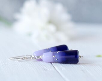 Handmade Purple Earrings, Sterling Silver & Lampwork Glass Bead Earring Pair, Dangle Earrings, Mothers Day Gift