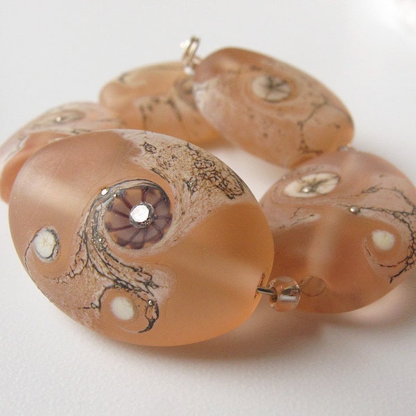 Lampwork Bead Set,  Soft Pink Handmade Glass Beads, Matte Sea Glass Style Beads British Lampwork by Judith Johnston