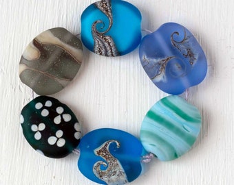 Frosted Glass Lampwork Beads ~ Blue Teal Grey Bead Set For Making Jewellery ~ Hand Made by Judith Johnston UK Seller