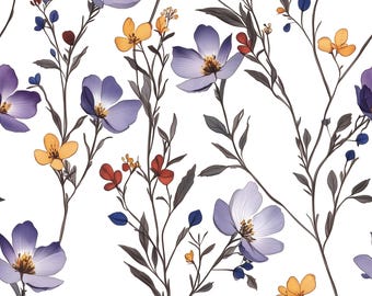 Blue Flowers Floral Seamless Pattern for Crafting, Textiles and Design Projects, Wild Flowers JPEG, Digital Repeating Pattern, Digital Paper