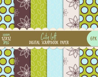 Paquete de papel digital City Loft, paquete de 6, papel para álbum de recortes, diario basura, imprimible, vintage, 12 x 12, efímera, decoupage, bricolaje, bohemio