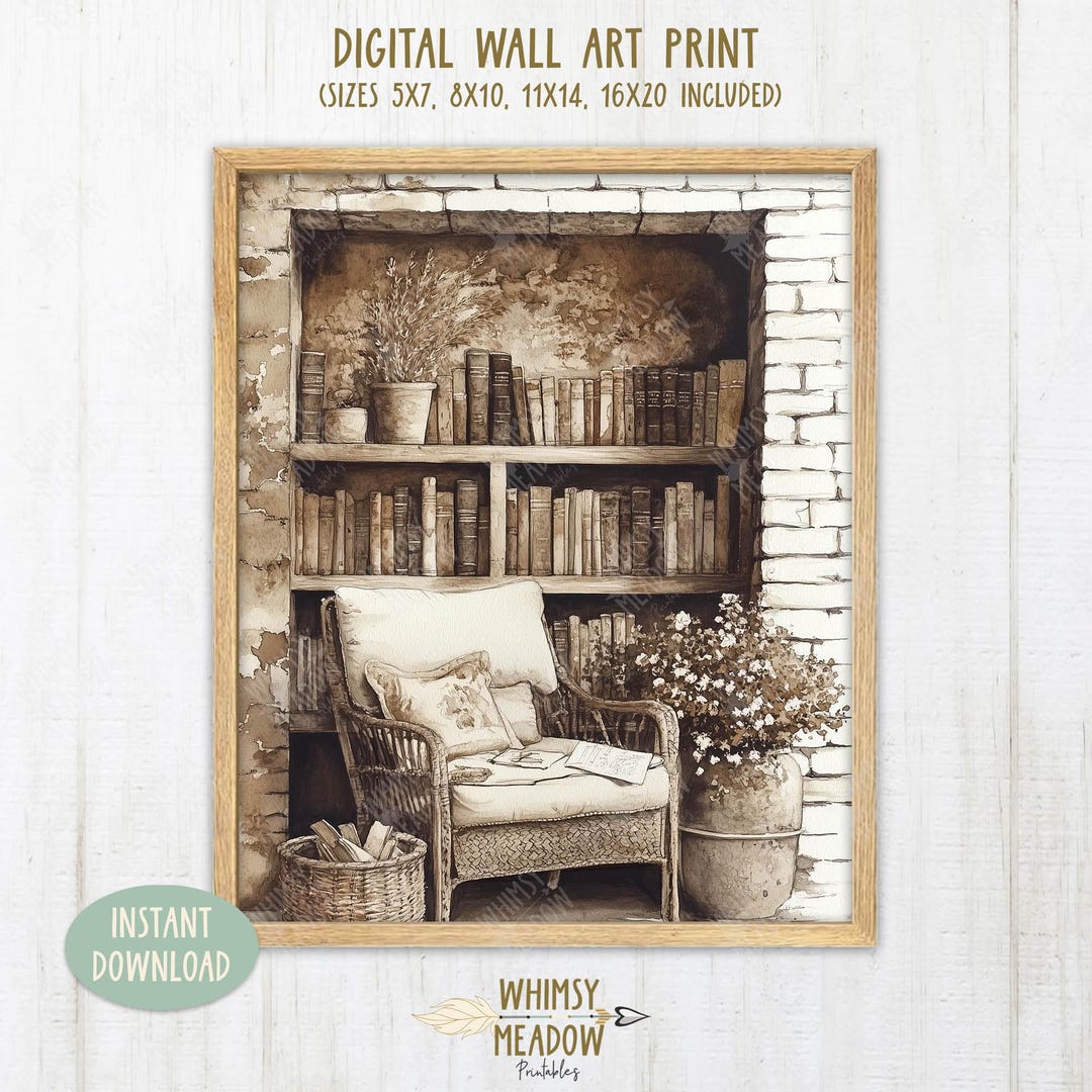 INSTANT DOWNLOAD Cozy Book Nook Digital Wall Art Print 5x7 8x10 11x14 ...