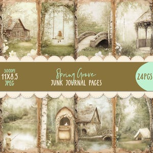 Digital Junk Journal Pages Journaling Kit 24pk Shabby Country Boho Forest Woods Printable Vintage 11x8.5 Ephemera Decoupage Pastel Green