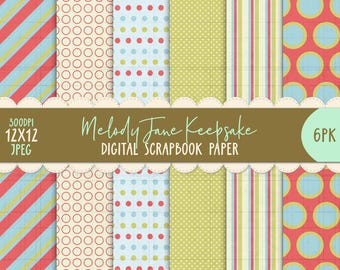 Paquete de papel digital - Melody Jane Keepsake - Paquete de 6 papeles para álbumes de recortes, diarios basura, imprimibles, vintage, 12 x 12, efímeras, decoupage, bricolaje, boho