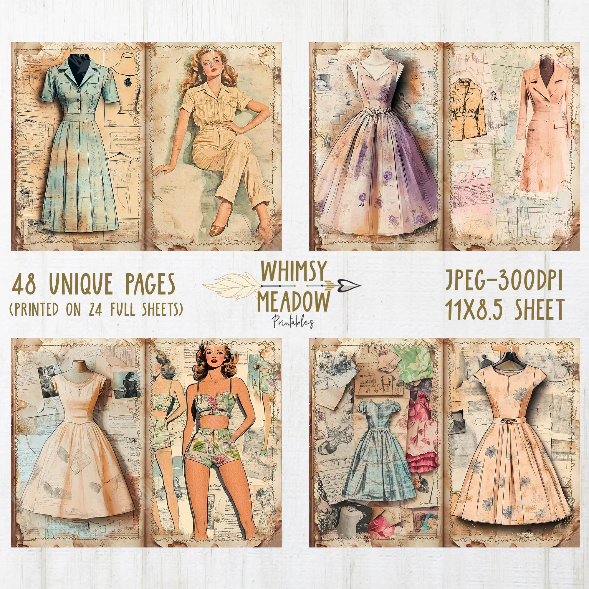 Digital Junk Journal Pages 1950's Retro Sewing Fashion Dress 48pk ...