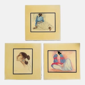 Vintage R.C. Gorman Native American Navajo Woman Ceramic Tiles USA - Set of 3