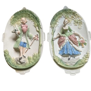 Vintage Chase Victorian Bisque Figural Wall Plaques Hand Painted Occupied Japan