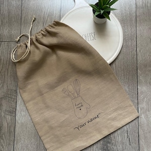 Personalized Organic Cotton Linen Bread Bag: Reusable Sourdough Storage
