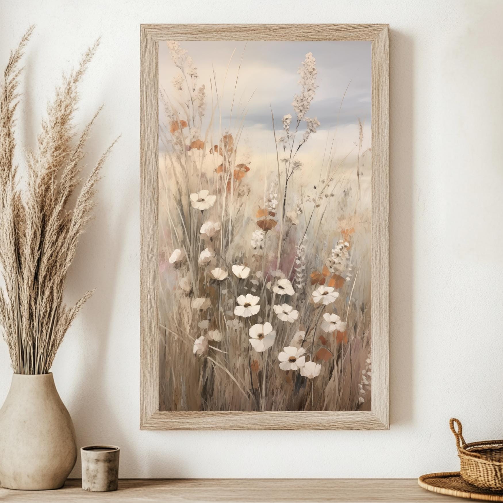 Rustic Wildflower Field Art Print: Neutral Meadow Wall Art, Soft ...