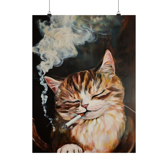 cigarette smoke and cats Smoking Cat Print: Cigarette Smoke Wall Art, Stoner Cat Poster, Unique Home  Bar Decor