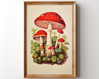 Retro Mushroom Print: Toadstool Mushroom Wall Art, Fairy Tale Forest