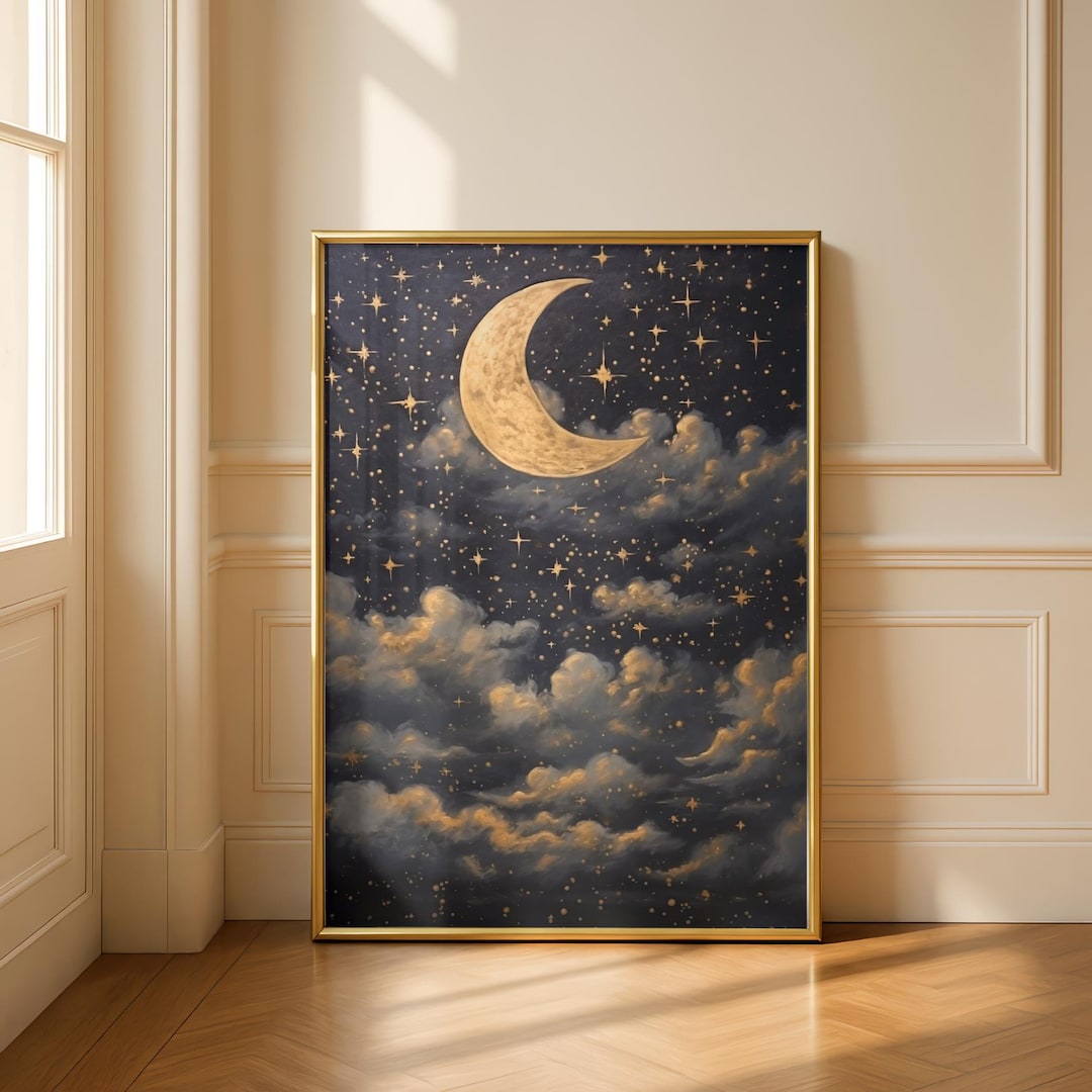 Night Sky Print: Vintage Celestial Moon Wall Art, Dark Academia Star ...