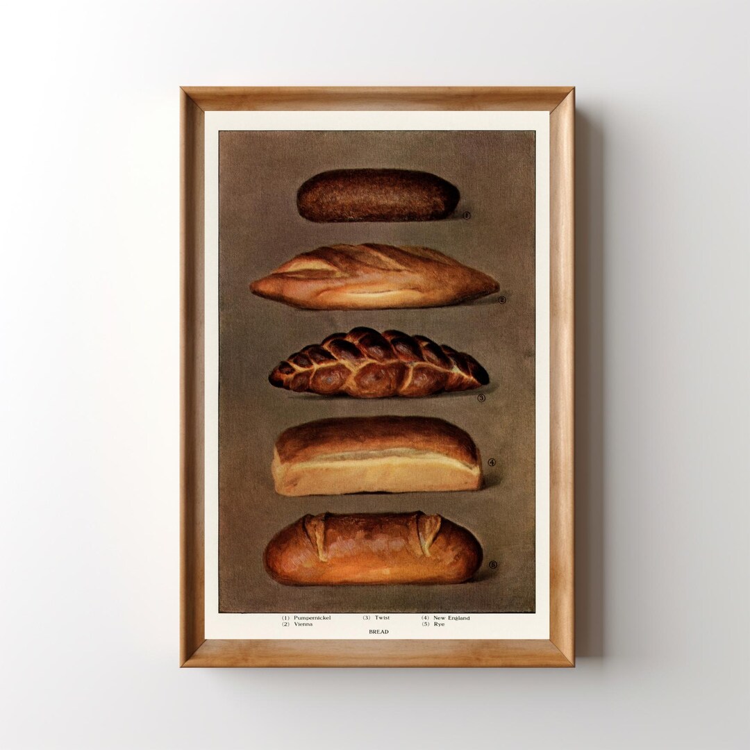 Rustic Bread Design Rustic Bread Print: Vintage Style European Bread Wall Art, Farmhouse ...