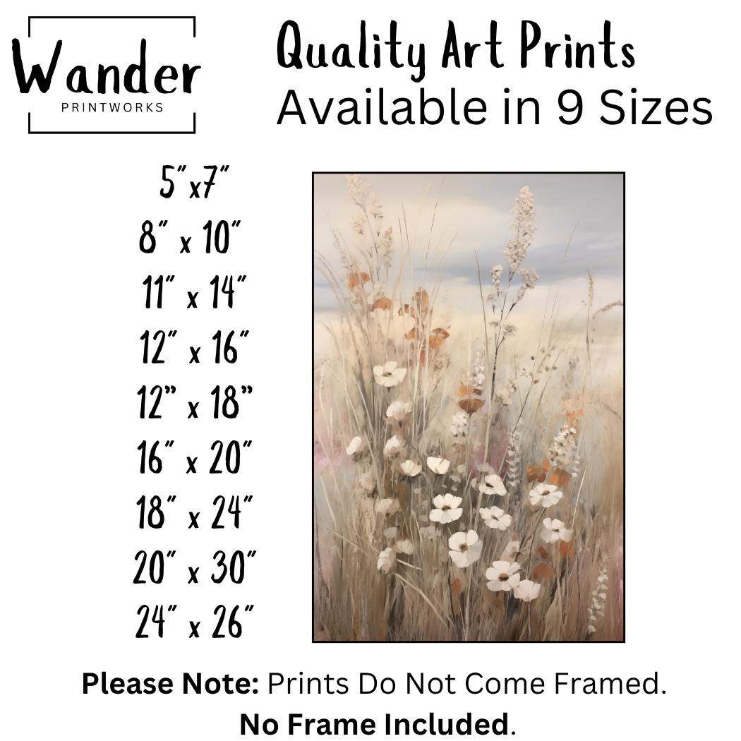 Rustic Wildflower Field Art Print: Neutral Meadow Wall Art, Soft ...