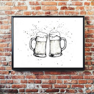 Beer Mug Cheers Print, Ink Splatter Pub Wall Art, Brewery Artwork Craft Beer Poster, Brewer Gift, Oktoberfest Drinks Decor Home Bar Mancave