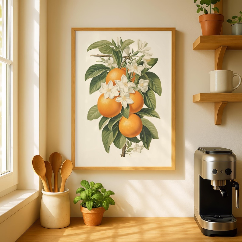 Botanical Oranges Art Print: Retro Fruit Wall Art, Vintage Kitchen Decor, Boho Orange Poster image 3
