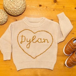 Custom Hand Embroidered Heart Sweater | Personalizable Baby Knitwear Gift for Newborns & Children