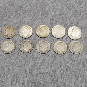 10 monedas de diez centavos de plata con valor nominal de 1 dólar, incluida 1 moneda de diez centavos de mercurio