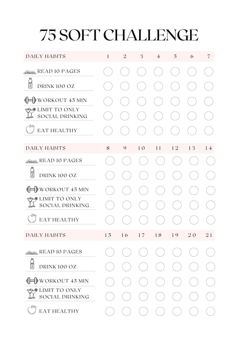 75 Soft Daily Habit Tracker Template | Daily 75 Hard Tracker | 75 Soft ...