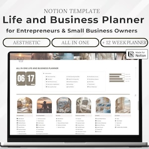 Notion Template Life Planner and Small Business Planner, All in One Notion, Aesthetic Notion Dashboard, Notion Productivity, Finance 12 Week