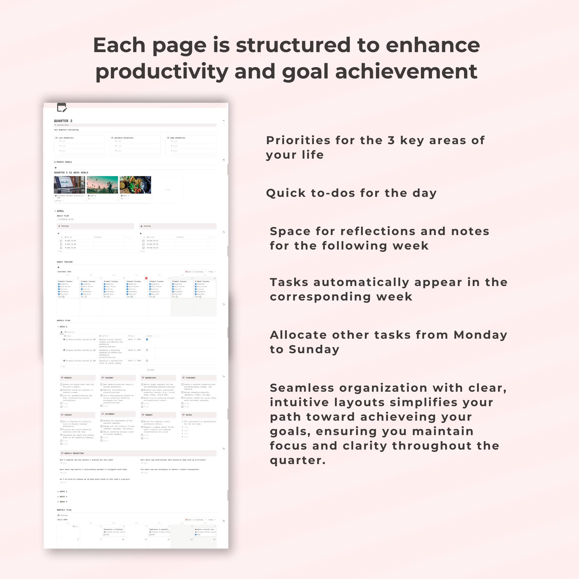 12 Week Planner Notion Template, Quarterly Goal Planner, Goal Setting ...