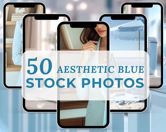 Aesthetic Blue Stock Photos for Instagram & Reels, Soft Blue Girl Images, Branding and Content Kit for Coaches and Influencers, MRR Images