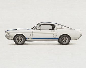 Illustrazione della Shelby GT500 Mustang del 1967 – Stampa di una muscle car classica (download digitale)