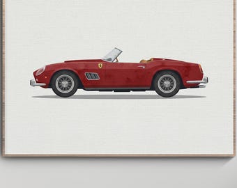Stampa artistica della Ferrari 250 GT California del 1961, l'auto di Ferris Bueller (download digitale)