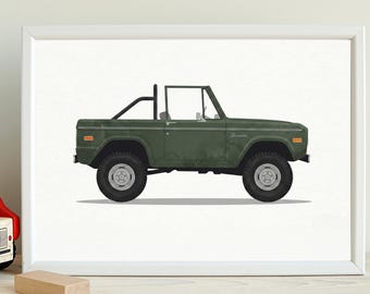 Stampa ad acquerello di una Ford Bronco degli anni '60, quadro classico da parete con camioncino (download digitale)