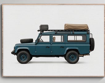 Illustrazione vintage del Defender 110 color verde acqua / Arte murale d'avventura (download digitale)