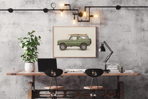 シトロエン　ルノー　フランス車好きに　ホーロー風壁飾り Class Ford Bronco - Watercolor/vintage - Forest Green Surf Edition