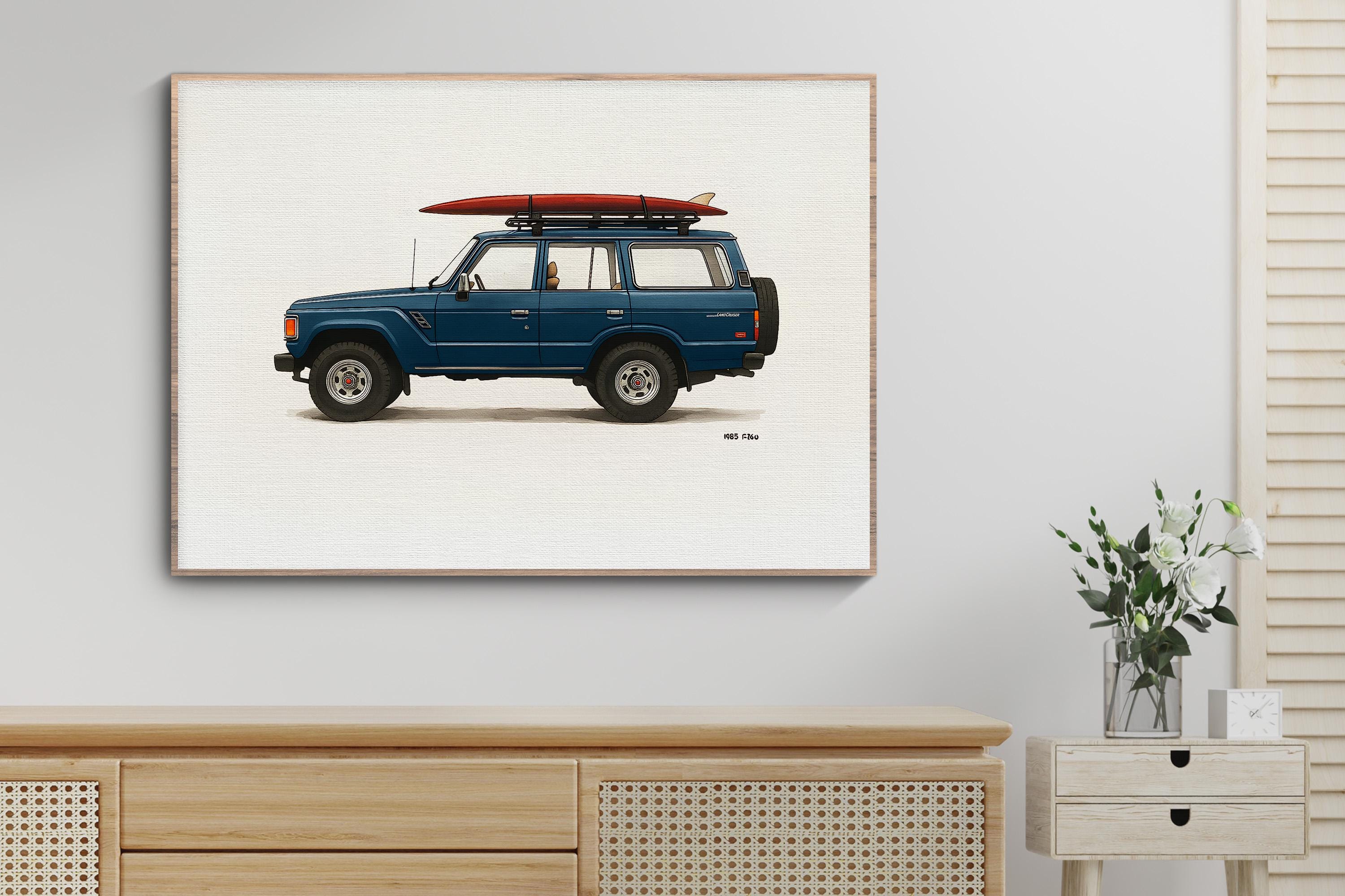 トヨタ ランドクルーザー FJ60 アートポスター A2版 Toyota Land Cruiser FJ60 Surf Art Print – Vintage 4x4 Illustration