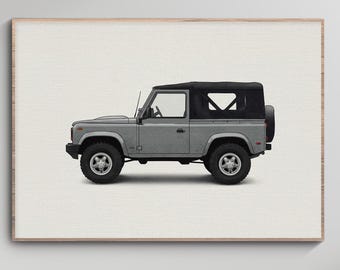 Classico Land Rover Defender 90 degli anni '90 Arte digitale - Illustrazione vintage 4x4 stampabile