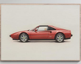 Illustrazione ad acquerello della Ferrari 328 GTS – Arte murale di auto d'epoca (download digitale)