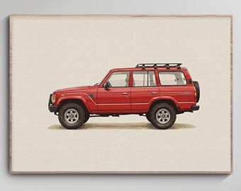 Stampa acquerello Toyota FJ60 Land Cruiser – Arte murale vintage 4x4 (download digitale)