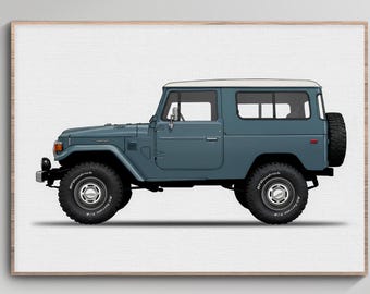 Illustrazione digitale classica Toyota FJ40 Land Cruiser – Blu marino/grigio – Opera d'arte stampabile