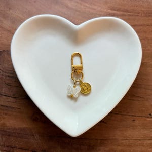 Custom Initial Keychain with Pearl Butterfly Charm - Personalized Monogram Bag Charm - Gold Tone Clip - Unique Gift for Her