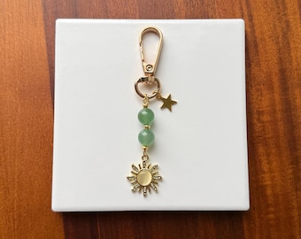 Celestial Sun & Star Bag Charm with Green Aventurine
