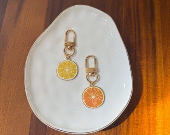 Citrus Slice Keychain Set | Lemon & Orange Enamel Bag Charms