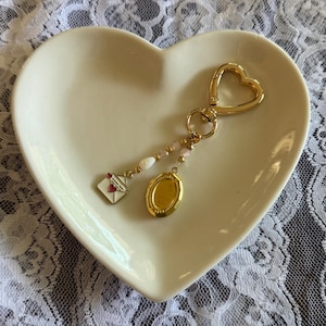 Romantic Locket Keychain: Gold Heart Clasp, Love Letter Charm & Beaded Purse Accessory