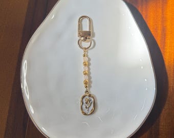 Delicate Gold Tulip Enamel Flower Bag Charm & Keychain