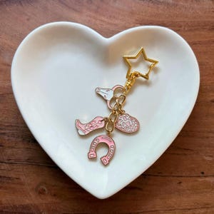 Pink & Gold Western Charm Keychain | Cowgirl Boot Skull Horseshoe Keyring | Aesthetic Star Clasp Bag Charm | Unique Western Gift