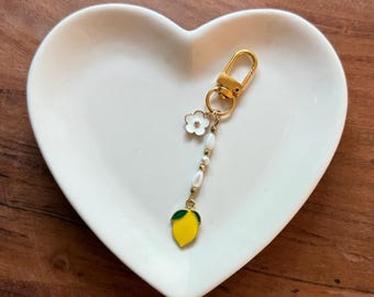 Lemon & Daisy Keychain: Beaded Enamel Charm